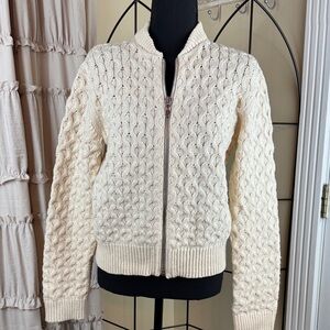 Gap Off White Cream Cable Knit Zip Up Wool Blend Sweater Size Small